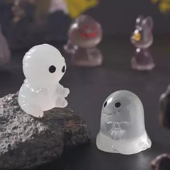 Мультяшная Хэллоуинская светящаяся мини-фигурка, симпатичное привидение, тыква, микро-ландшафтное украшение, креативные аксессуары для домашнего декора своими руками