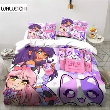 Мультяшная игра Милый Афмау с крыльями Комплект постельного белья для мальчиков и девочек Твин Queen King Size Пододеяльник Наволочка Кровать для мальчиков и девочек Взрослый 135X200cm