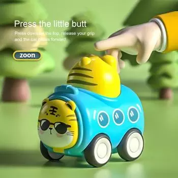 Мультяшная игрушечная машинка с инерционным механизмом и свистком, нажмите и поезжайте, тигр, панда, свинья, медведь, грузовик, игрушка для малышей, мальчиков и девочек, развивающая игрушка-машинка с инерционным механизмом для животных синий