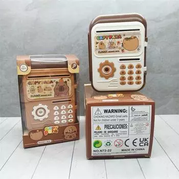 Мультяшная капибара, банкомат, копилка, пароль, цифровые монеты, наличные, депозит, детская безопасность, сберегательный сейф, подарок для ребенка one size