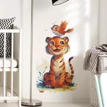 Мультяшная картина тигр птица спальня крыльцо стена украшают декоративные настенные наклейки 35*60CM/fun-g14