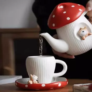 Мультяшная керамическая чашка, грибная кофейная кружка с крышкой, чайник, чашка для молока на завтрак, столовая посуда, домашний чайник, тарелка, миска, подарок на день рождения as picture