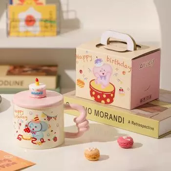 Мультяшная керамическая чашка с крышкой, кружка высокой ценности, милая девчачья, чашка для воды, сувенирная подарочная чашка, студенческая чашка для питьевой воды 400ml