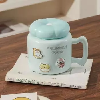 Мультяшная керамическая кружка большой емкости для завтрака, кофейная чашка с крышкой, офисная чашка для пары чашек, для домашнего офиса, общежития, кружки для воды, подарок 500ml