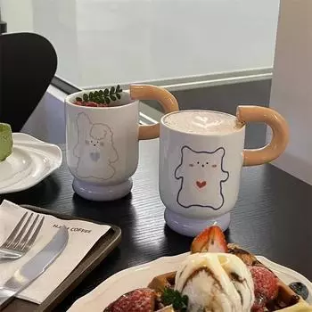 Мультяшная керамическая кружка с рисунком медведя и кролика, кофейные чашки для завтрака, молока, овсянки, кружка для офиса, бытовая чашка для воды, питьевая утварь, подарок 250ml