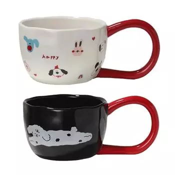 Мультяшная керамическая кружка, симпатичные домашние кружки для завтрака, сжатые вручную, нестандартные офисные кофейные чашки в стиле Ins, парные чашки для воды, посуда для напитков 300ml белый