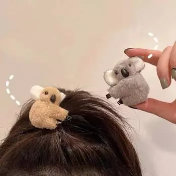 Мультяшная коала плюшевая заколка для волос пушистая пушистая заколка для волос в виде животного мини-коалы заколка для укладки волос серый