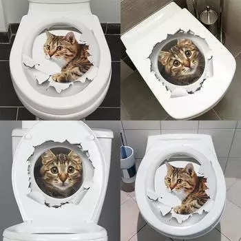 Мультяшная комбинация сломанная стена кошка ванная комната ванная комната украшение дома декоративные настенные наклейки самоклеящиеся 25*29CM/fun-m131