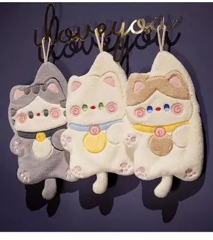 Мультяшная коралловая плюшевая салфетка с котом, подвесное кухонное толстое водопоглощающее полотенце, салфетка для туалета двойного назначения 30*20cm белый