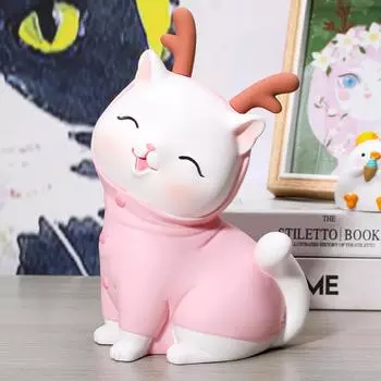 Мультяшная кошка-йога Копилка Украшение для дома Детская спальня для девочек Столовая Копилка Винил Подарок на день рождения Декор Поделки розовый