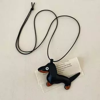 Мультяшная кожаная такса, черное веревочное ожерелье, женская, милая, простая, индивидуальная, модная тенденция, универсальная цепочка на шею, цепочка на свитер