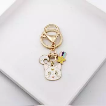 Мультяшная красивая девушка кошка брелок луна звезда металлический кулон милая личность пара сумка украшения One Size белый