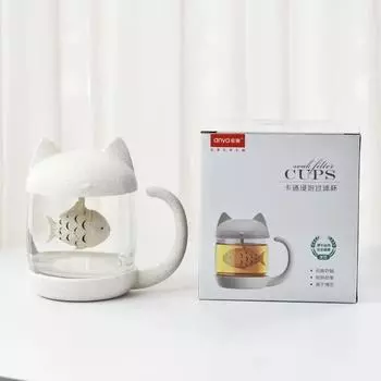 Мультяшная кружка, чашка с фильтром для чая, кружка с котом, портативная стеклянная чашка, кофейная чашка, чашка с молоком, чашка для завтрака