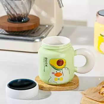 Мультяшная кружка, керамическая бытовая чашка для питьевой воды, симпатичная студенческая зеркальная кружка, пара утят, кружка большой емкости 400ML