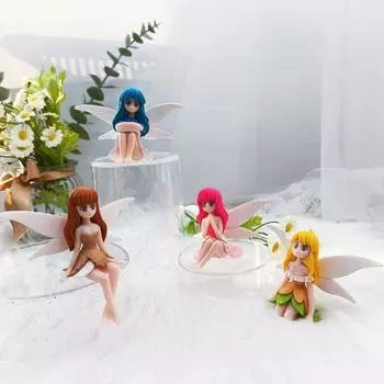 Мультяшная кукла-ангелочек, модель, милая девушка, сердце, креативная цветочная фея, летающее крыло, садовая кукла, настольное украшение для торта, украшения синий