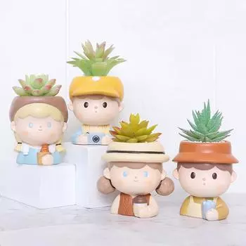 Мультяшная кукла, цветочный горшок, полимерный сочный горшок, горшок для цветов, домашний декор, украшение для сада, настольные украшения, бонсай, горшок для растений No.1