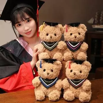 Мультяшная кукла-медведь, подарок на выпускной, мягкая, пушистая, моющаяся, с декором в шляпе, плюшевая игрушка в виде доктора, животного, выпускной топпер для торта, украшение букета