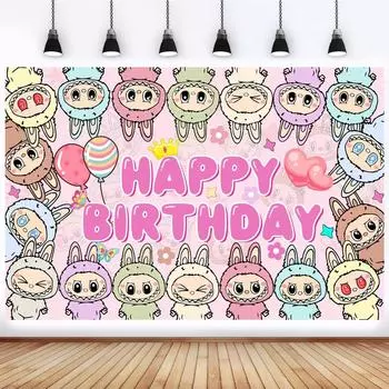 Мультяшная кукла на день рождения Фон Brabub День рождения Украшение Баннер Место Украшения Реквизит One Size розовый