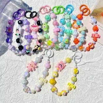 Мультяшная кукла с буквами Min телефонный шнурок милый конфетный цвет бисерный телефон цепочка кулон браслет брелок анти потеря телефона ремешок розовый