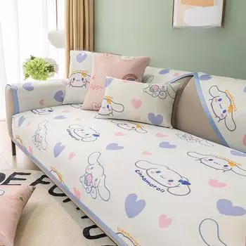 Мультяшная летняя диванная подушка из ледяного шелка с мытым принтом, ощущение прохлады, дышащая и пыленепроницаемая, нескользящая ткань для дивана, спинка, полотенце, лето 70*70cm