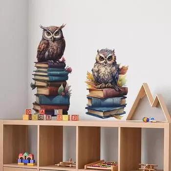 Мультяшная личность Сова Книги Детская комната Спальня Гостиная Кабинет Настенные украшения Наклейки на стену 40*60CM/fun-e6
