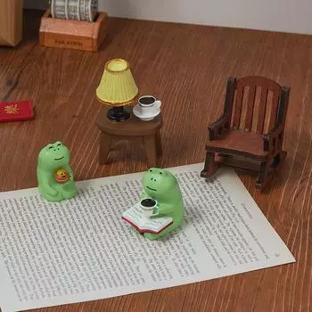 Мультяшная лягушка, кресло-качалка, настольная лампа, украшения, миниатюры, фигурки, милые аксессуары, офисные настольные поделки, украшения для дома 2