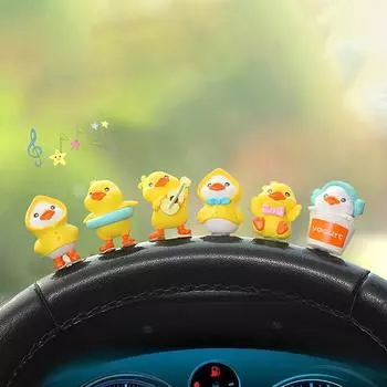 Мультяшная маленькая желтая утка, модель автомобиля, украшение центральной консоли, милые украшения для автомобиля, аксессуары для украшения приборной панели салона автомобиля
