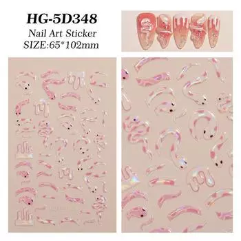 Мультяшная маленькая змея духа розовая наклейка для ногтей рельефная 3D клейкая наклейка для украшения ногтей аксессуары one size
