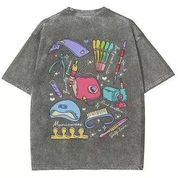 Мультяшная Милая Девичья Мода Аксессуары Принт Спереди И Сзади Женская Футболка Летняя Повседневная Простая S