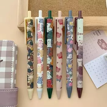 Мультяшная милая гелевая ручка с рисунком медведя, подходит для письма в школе и офисе, шариковая ручка, пишет плавно (черные чернила)