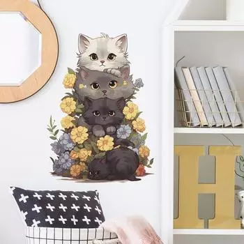 Мультяшная милая кошка пирамида детская комната детский сад украшение декоративные настенные наклейки 40*60CM/fun-e21