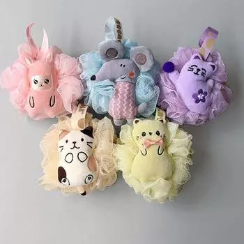 Мультяшная милая мягкая губка для чистки шариков для ванны, щетка для мытья душа, очиститель для тела, отшелушивающие скрубберы, шарик для ванны, принадлежности для ванной комнаты