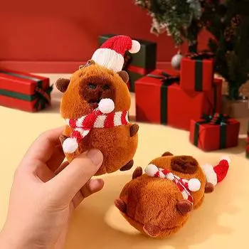 Мультяшная милая рождественская шерстяная шапка шарф капибара плюшевая кукла кулон брелок рюкзак подвески орнамент