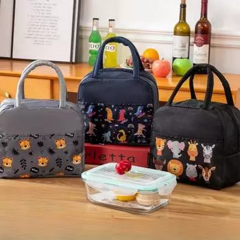 Мультяшная милая термосумка для пикника на открытом воздухе, сумка из ткани Оксфорд, многофункциональная сумка для студентов, офисных работников, бенто розовый