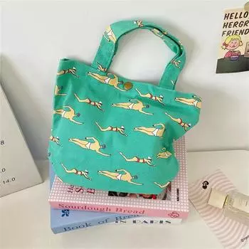 Мультяшная милая вышитая сумка-тоут, сумка для ланча, холщовая сумка для мамы, офисная сумка, сумка для прогулок для студенток, большая вместительная сумка для хранения, подарки one size