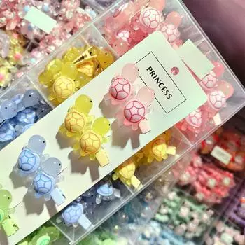 Мультяшная мини-светящаяся черепаха, смоляная шпилька для волос, светящаяся в темноте, цветная черепаха, женские аксессуары для волос, украшение, челка, украшение 1Pcs