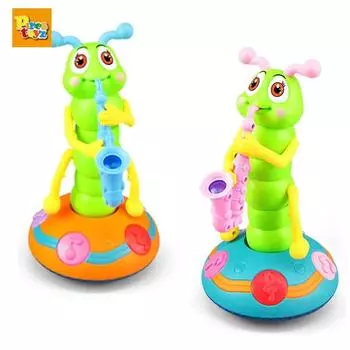 Мультяшная музыкальная игрушка-гусеница, электрическое животное, танцующая гусеница, играет на саксофоне, игрушки для дошкольного раннего образования для малышей синий