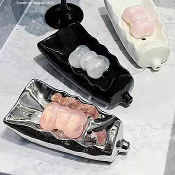 Мультяшная мыльница с зубной пастой, креативная керамическая мыльница, подставка для ванной комнаты без слива воды, мыльница, принадлежности для ванной комнаты белый