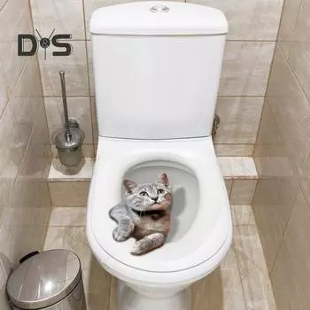 Мультяшная наклейка на унитаз с милым выражением кота, водостойкая самоклеящаяся съемная наклейка на унитаз, украшение для ванной комнаты 30cm