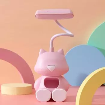 Мультяшная настольная лампа для детей, милая кавайная лампа для чтения, гибкая гусиная шея, USB-перезаряжаемая, для защиты глаз, небольшой ночник для мальчиков и девочек, подарки, розовый