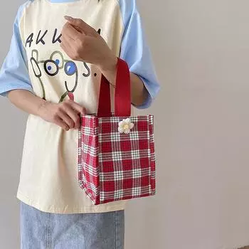 Мультяшная нишевая клетчатая водонепроницаемая вязаная маленькая сумка, сумка-переноска для хранения, подарочная сумка, переносная сумка синий