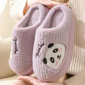 Мультяшная панда хлопковые тапочки женские сумка и осень/зима дома толстая подошва теплые нескользящие пара плюшевые тапочки для дома женские 39 розовый