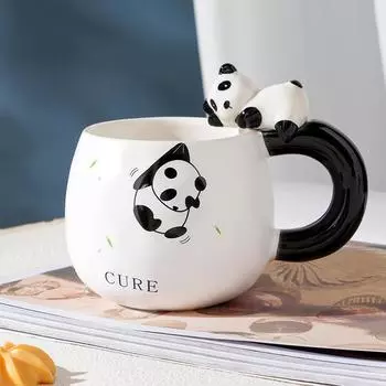 Мультяшная панда, одинарная чашка с ручной керамической чашкой, милый набор кружек, большая емкость, офисный завтрак, стакан для воды, подарок 400ML