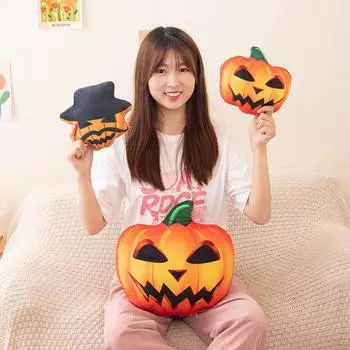 Мультяшная пародия на Хэллоуин, тыква, летучая мышь, зомби, кукла, подушка, освещенная, праздничное украшение, плюшевая игрушка Small (see details for size)