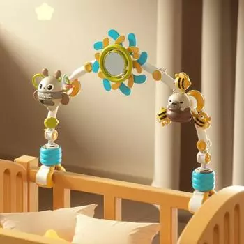 Мультяшная пчелиная кроватка, регулируемая игрушка-погремушка, мини-зажим для зеркала, нескользящая фиксирующая коляска, милая подвесная арка-игрушка для кроватки коричневый