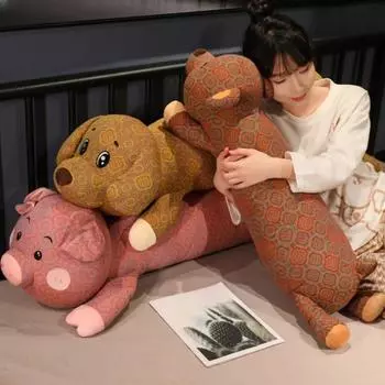 Мультяшная плюшевая длинная подушка с изображением животных, милый принт, цветок, свинья, собака, медведь, мягкая подушка, поросенок, щенок, подушка для сна, кукла, декор для дома 80cm
