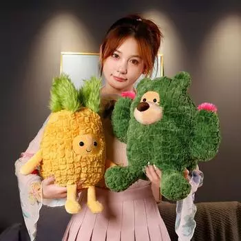 Мультяшная плюшевая игрушка 2-в-1, диван с животными, мягкая кукла, подушка, милый мультяшный кактус, ананас, плюшевая кукла M жёлтый