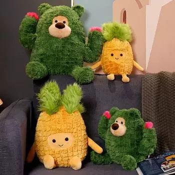 Мультяшная плюшевая кукла 2-в-1, плюшевая игрушка, мягкая мягкая подушка для дивана с животными, милый мультяшный кактус, ананас, плюшевая кукла, подушка для девочек, компаньон M жёлтый