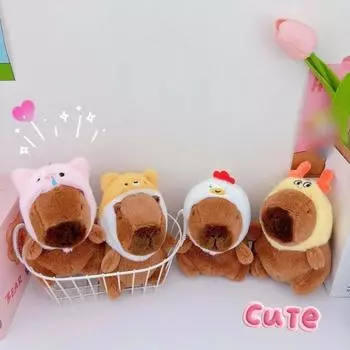 Мультяшная плюшевая кукла-капибара брелок для ключей Водная морская свинка Капибара плюшевая игрушка пара Pink-Circular