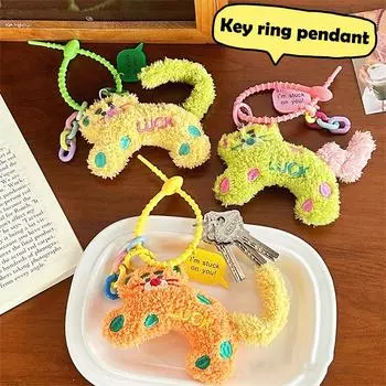 Мультяшная плюшевая кукла в виде кота в горошек с изображением удачи, мягкая плюшевая игрушка-брелок для ключей, школьная сумка, кулон, подарки для пары розовый